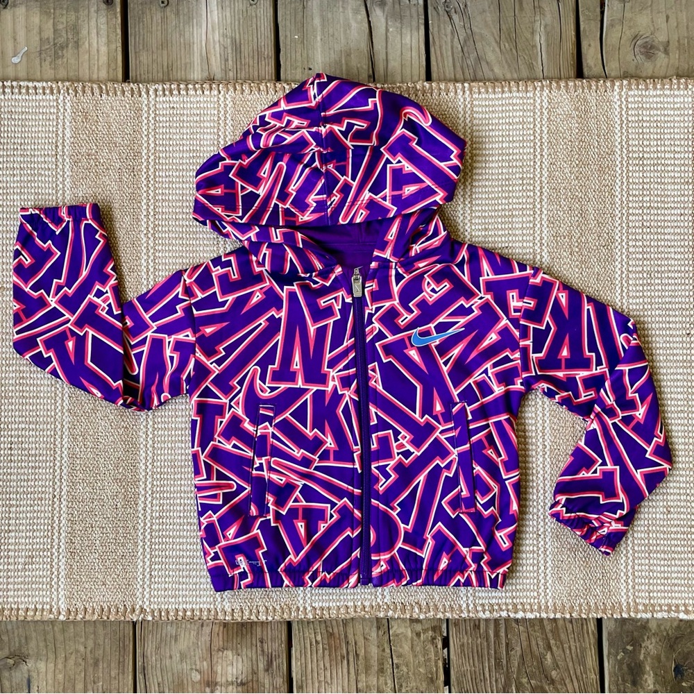 Nike Toddler Girls Full Zip Hoodie Sweatshirt 2T Allover Logo Print Top Athletic